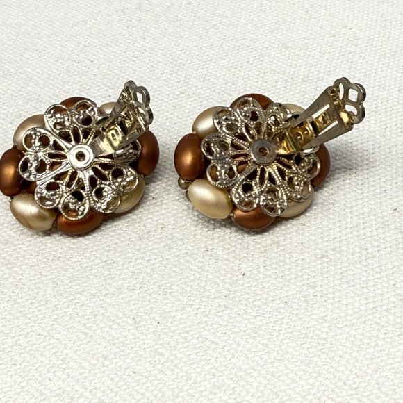 Vintage Beaded Earrings Brown‎ Clip-on Classic Old Money  Retro - Picture 5 of 9
